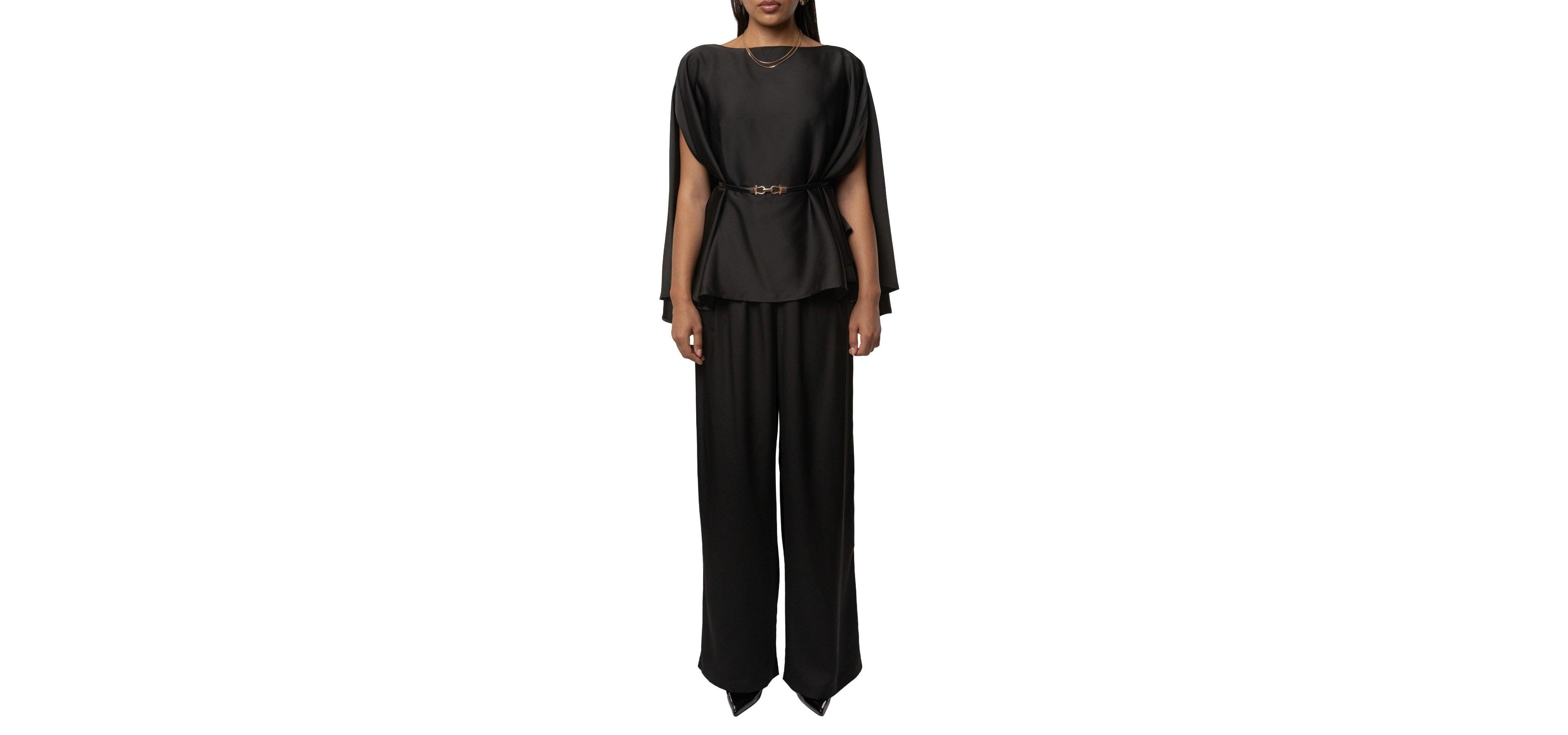 Jluxlabel Women's Power & Poise Satin Wide-Leg Detachable Belt Blouse and Pants, 2-Piece Set