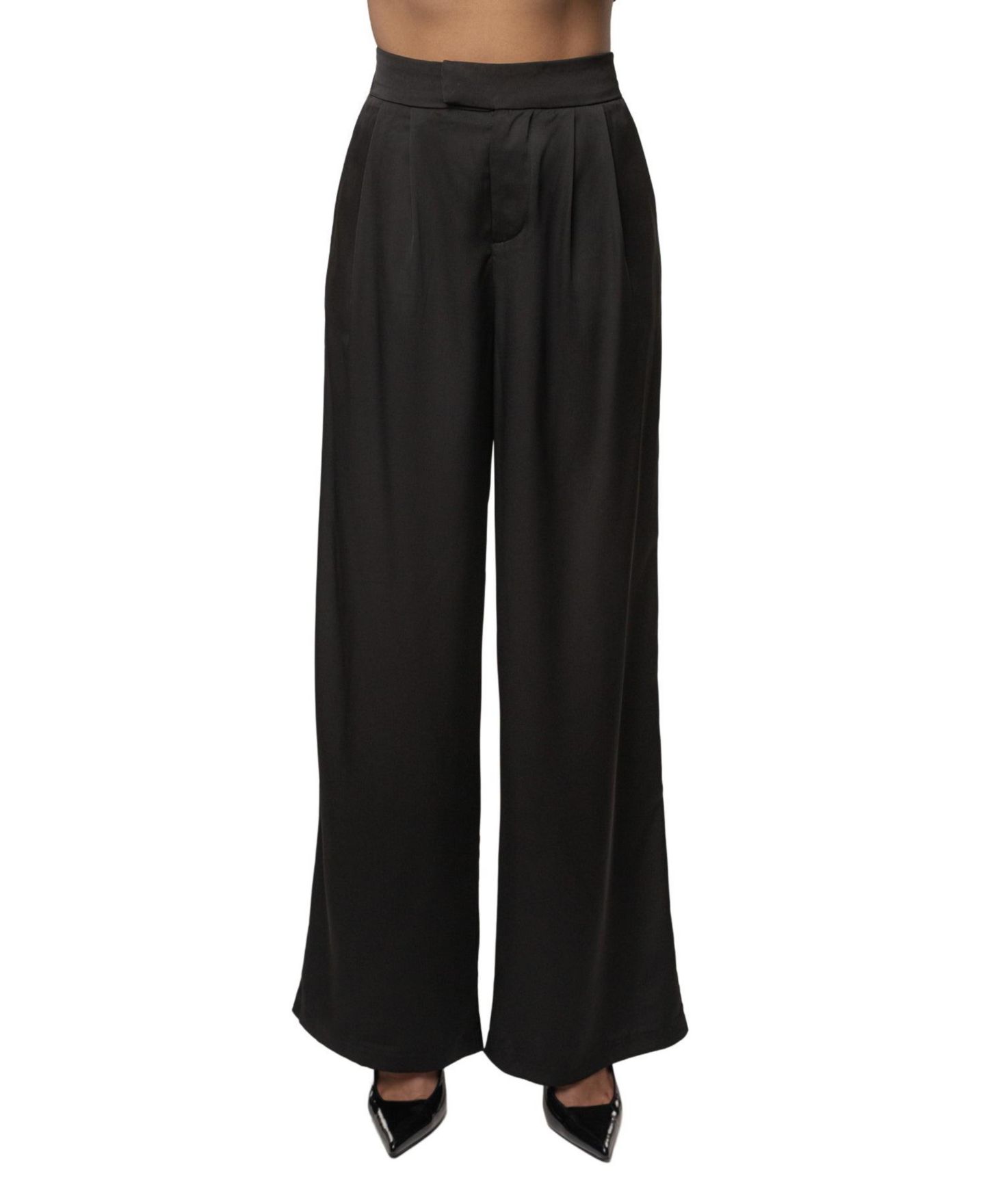 Женский комплект JLUXLABEL Power & Poise Satin Wide-Leg Detachable Belt Blouse and Pants, 2-Piece Set, цвет: Чёрный — фото 8