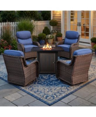 Bellefurn 4 - Person Patio Furniture Chair Set with Fire Pit Table, 4 Swivel Glider Chairs with 6-Inch Cushions and Side Table