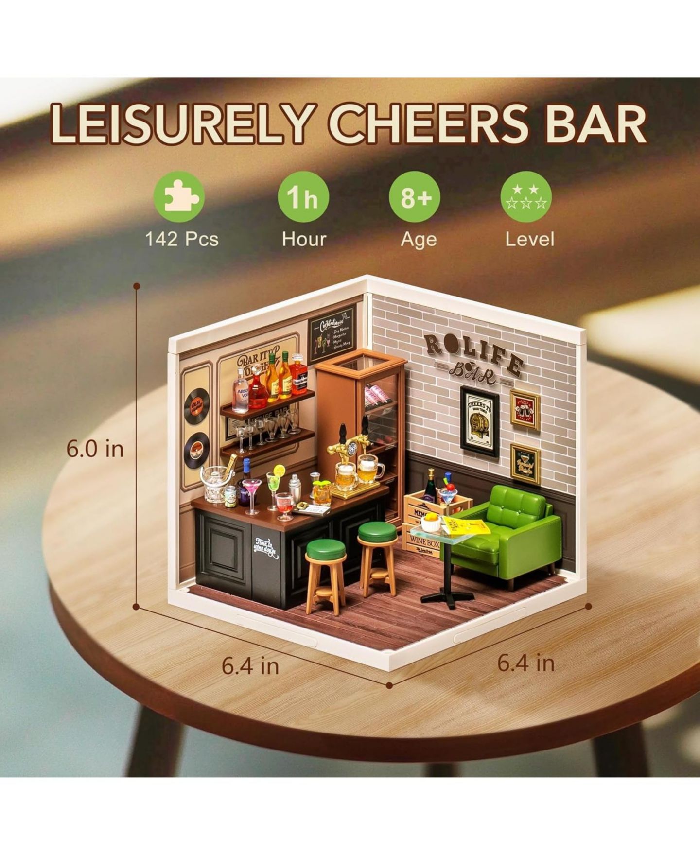 Детский конструктор Robotime Miniature Bar Scene Leisurely Cheers Bar 142-Piece LED Building Set, Ages 8+ — фото 4