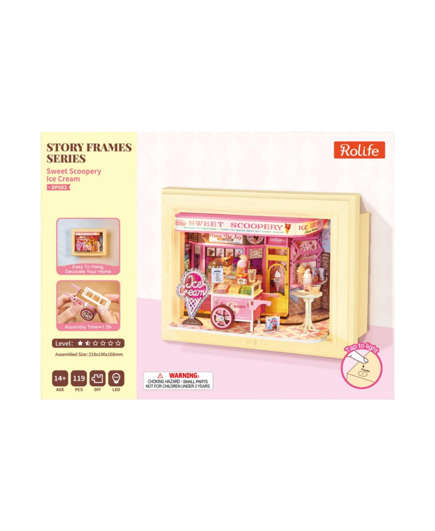 Детские куклы Robotime Sweet Scoopery Ice Cream Shop Wood Shadow Box DIY Kit, Ages 14+ — фото 6