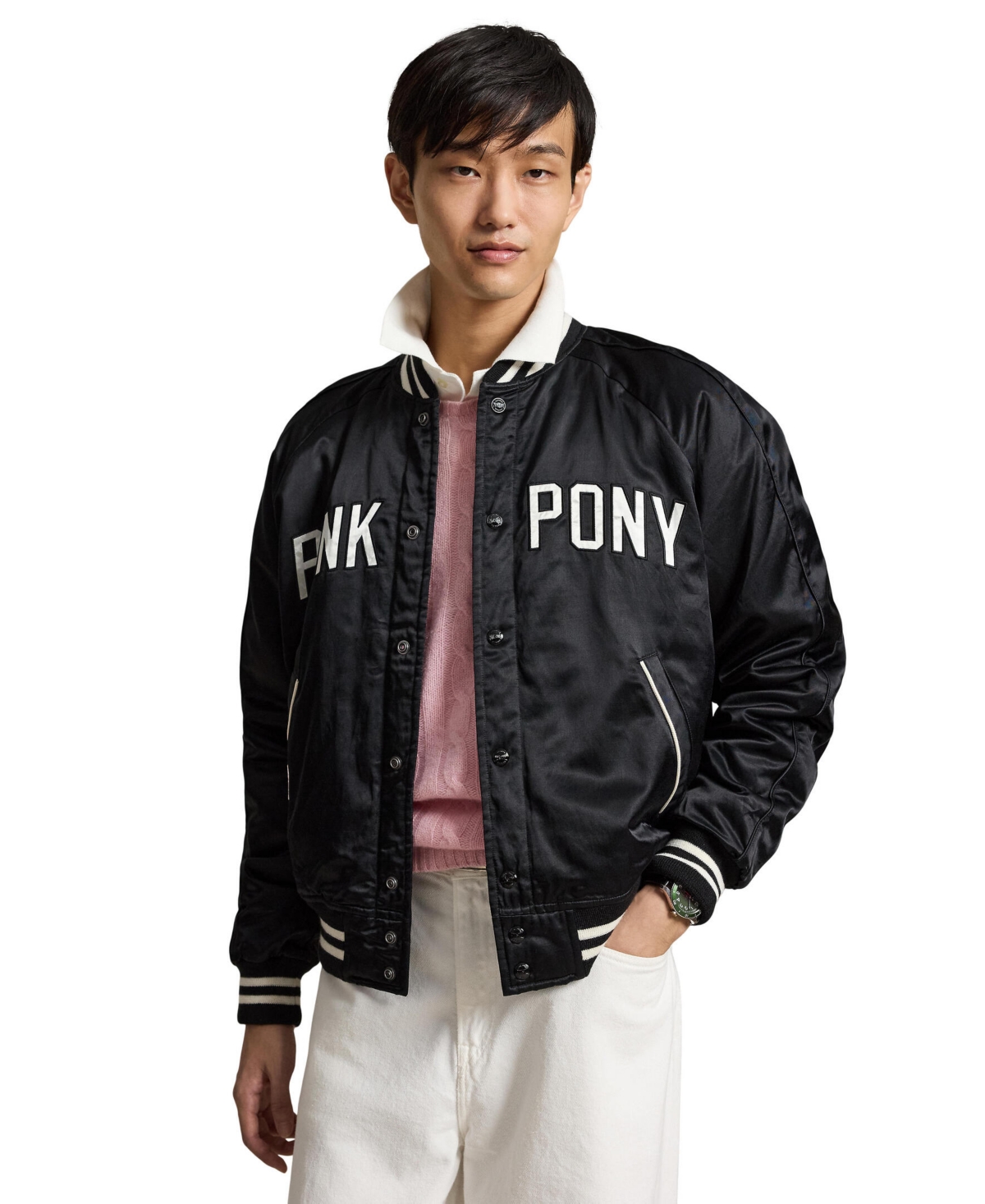 Polo Ralph Lauren Unisex Pink Pony Satin Baseball Jacket