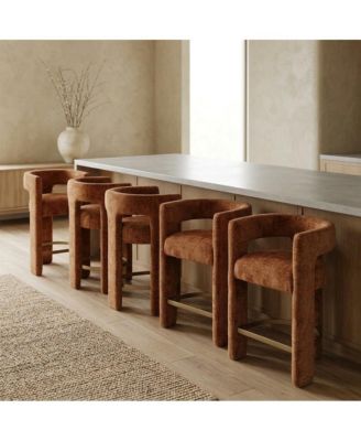 Modern Upholstered Counter Stool, Iron Frame, Rust, Set of 6