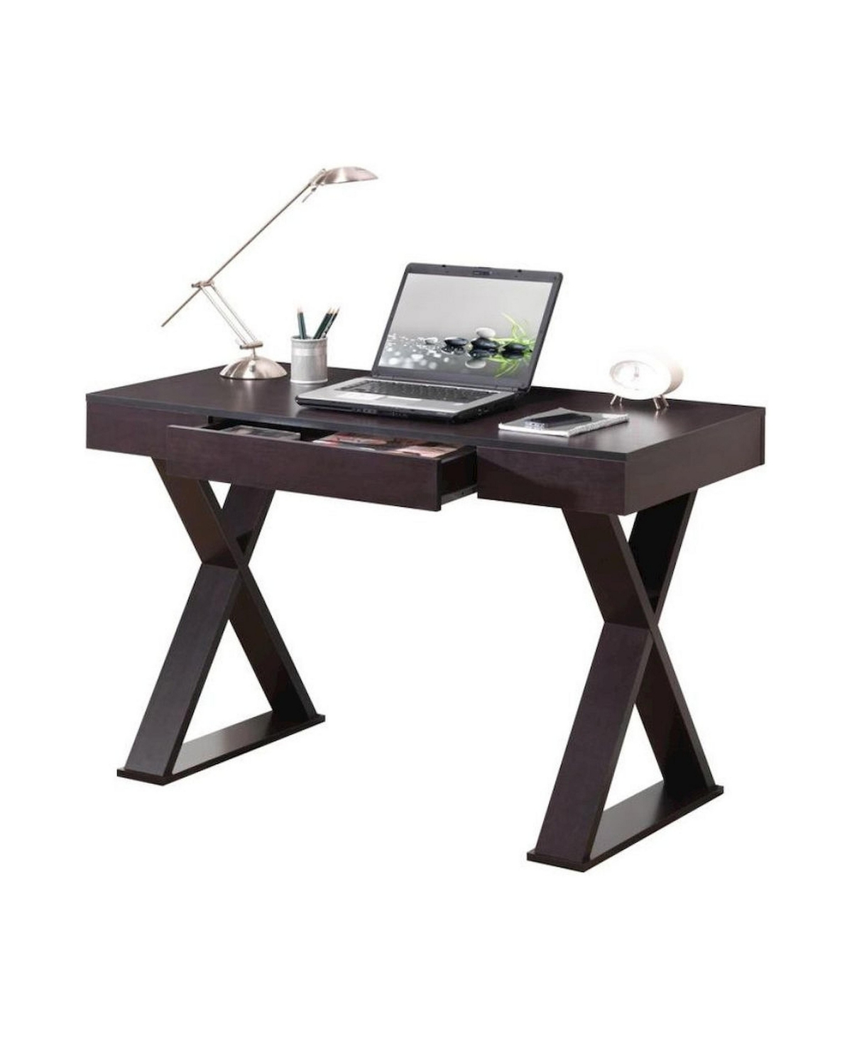 FurniFact Espresso Desk With Drawer, Modern Wood Table For Home Office Use - Brown