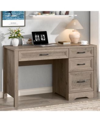 Farmhouse Executive Desk with Storage and Ample File Drawer, Rustic Large Home Writing Desk for Bedroom