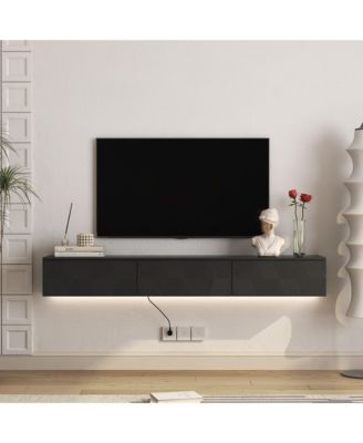 67 Inch Floating LED TV Console 16 Color Ambient Light Wall Mount Media Cabinet for 65 Inch TVs