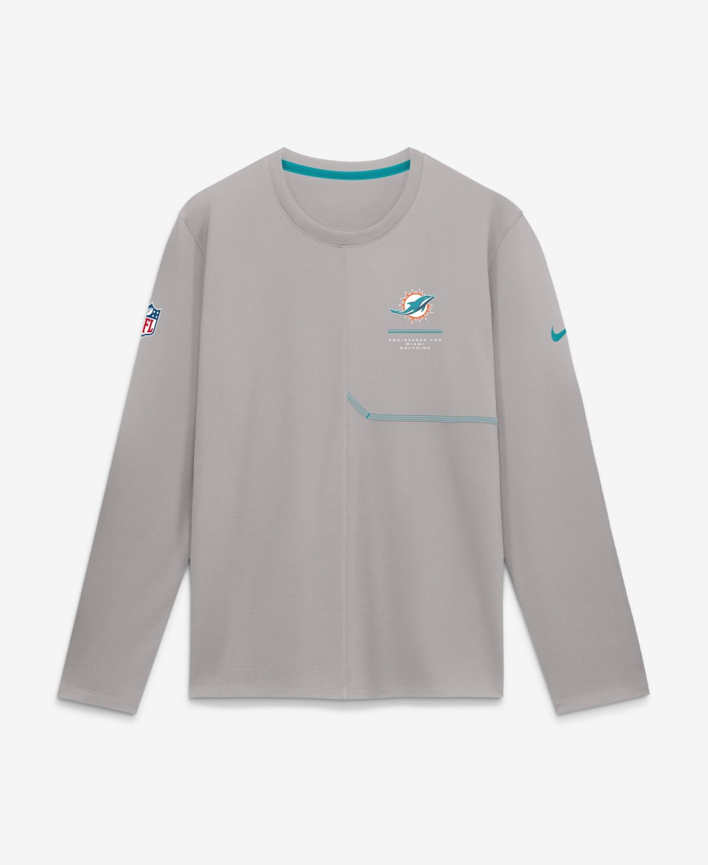 Мужская футболка Nike Gray Miami Dolphins Sideline Coaches UV Dri-FIT Long Sleeve — фото 1