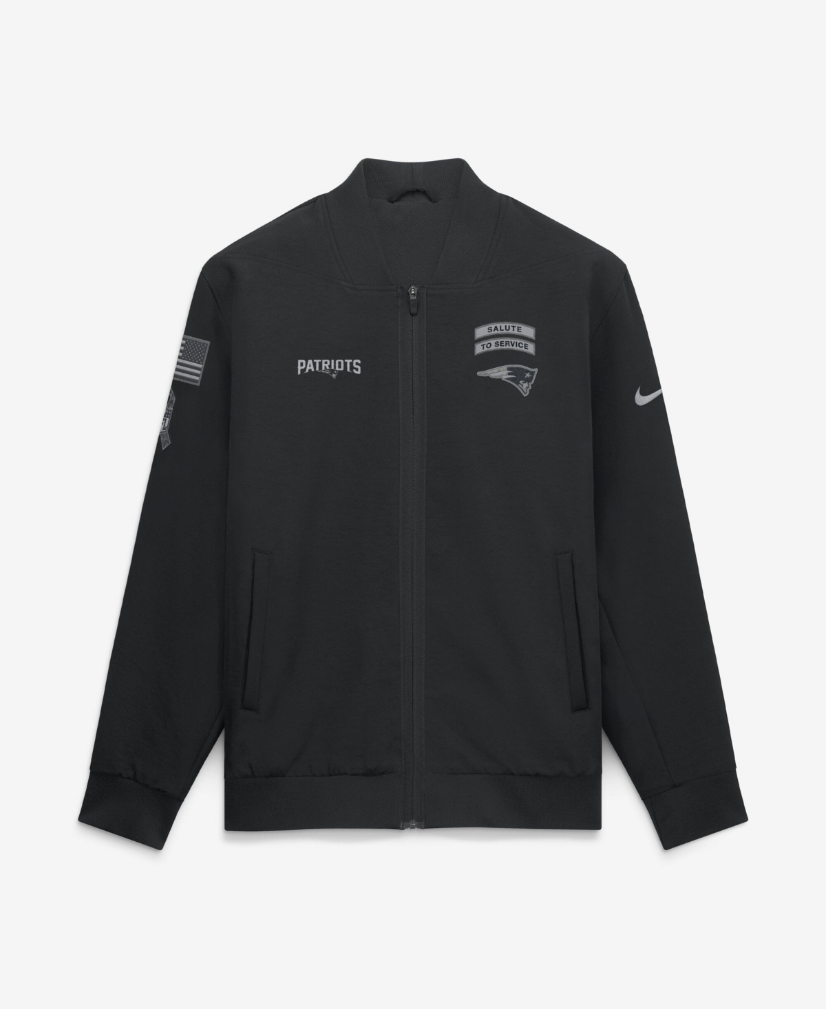 Nike Men's Black New England Patriots 2026 Salute to Service Sideline Full-Zip Bomber Jacket