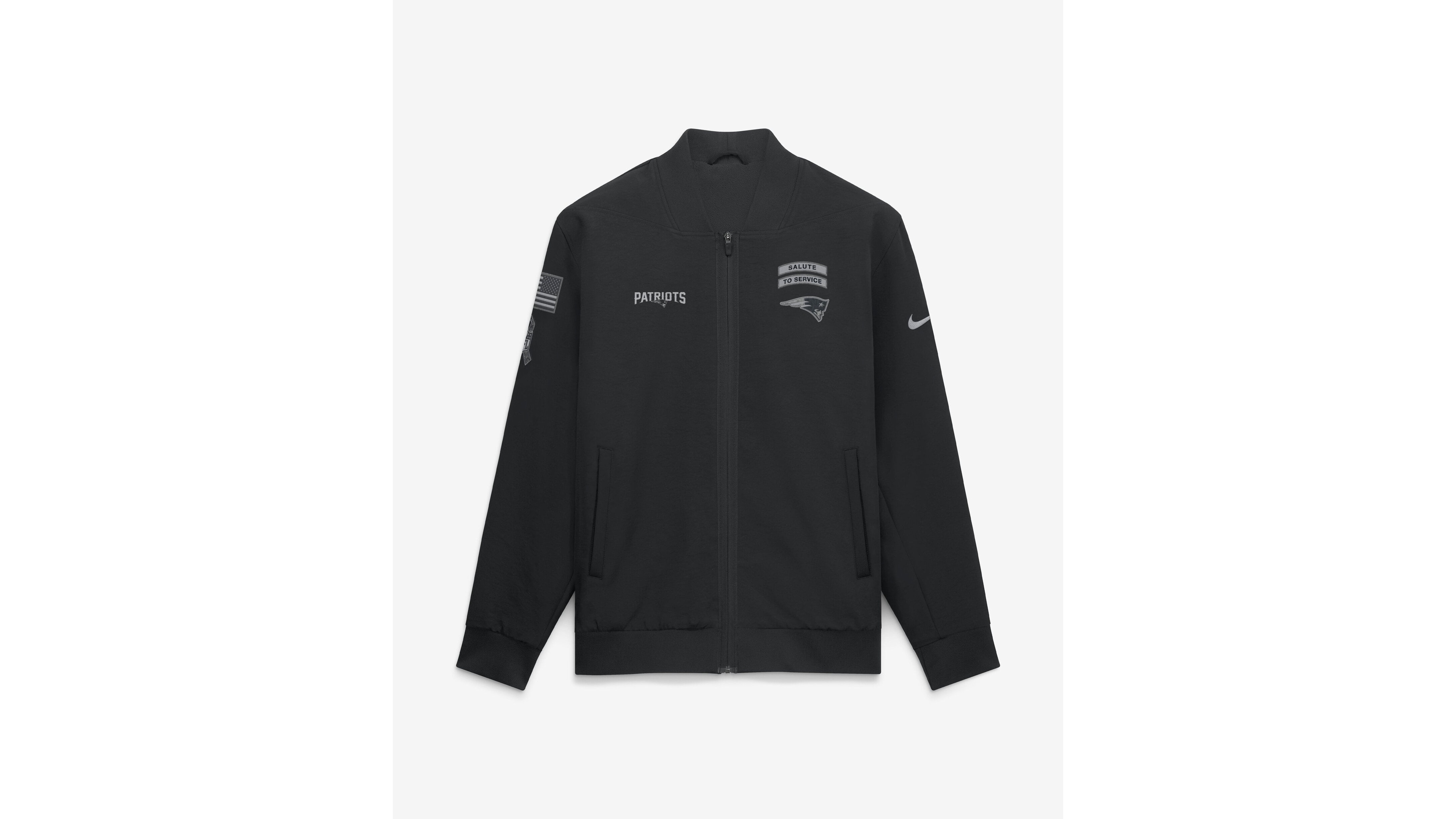 Nike Men's Black New England Patriots 2026 Salute to Service Sideline Full-Zip Bomber Jacket