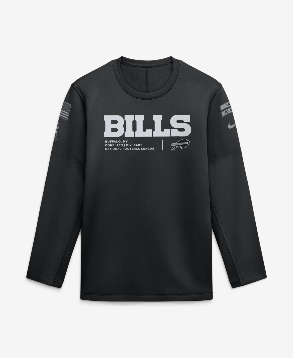 Nike Men's Black Buffalo Bills 2026 Salute to Service Sideline Coaches Crewneck Therma-fit Sweatshirt