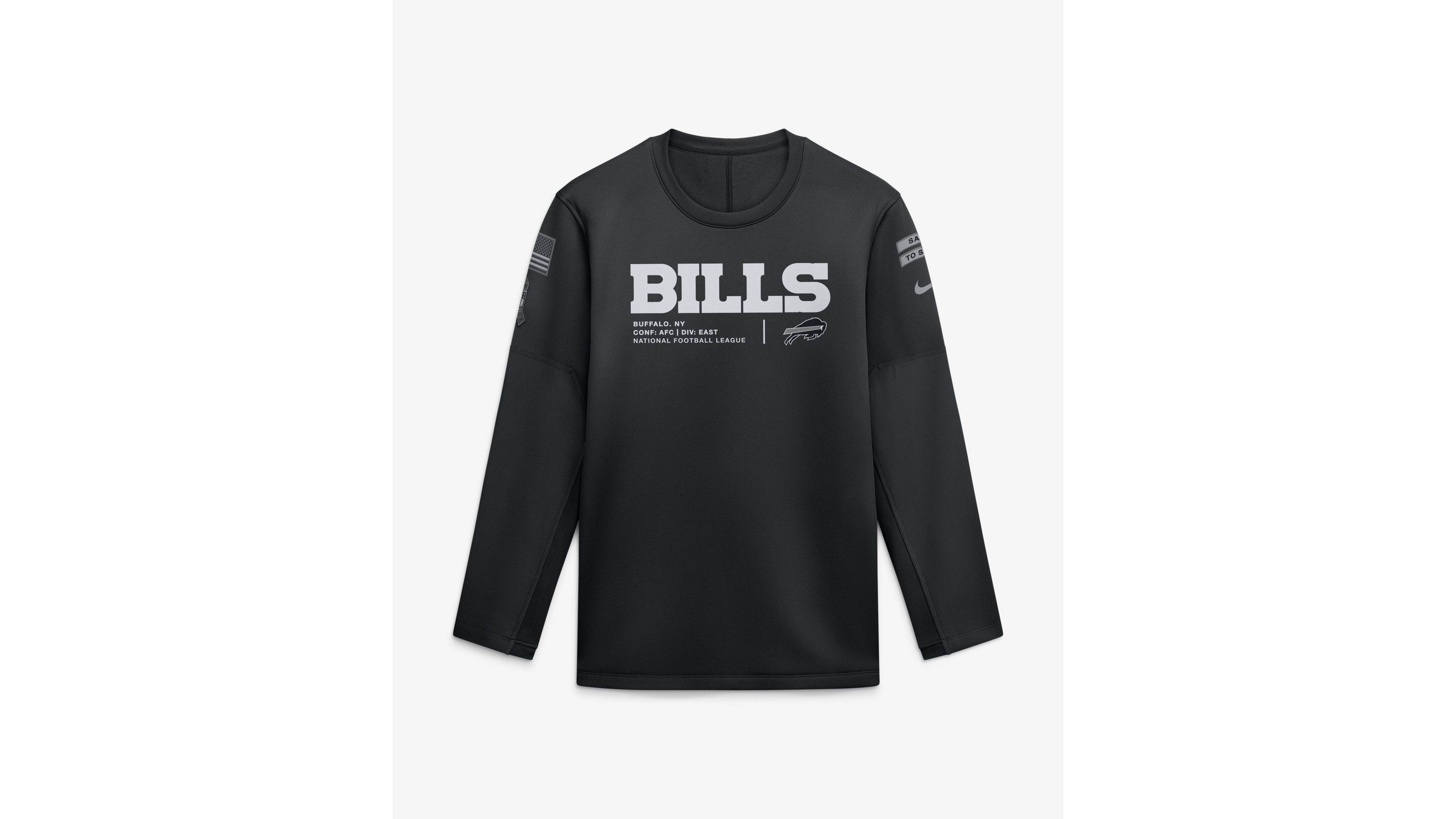 Nike Men's Black Buffalo Bills 2026 Salute to Service Sideline Coaches Crewneck Therma-fit Sweatshirt