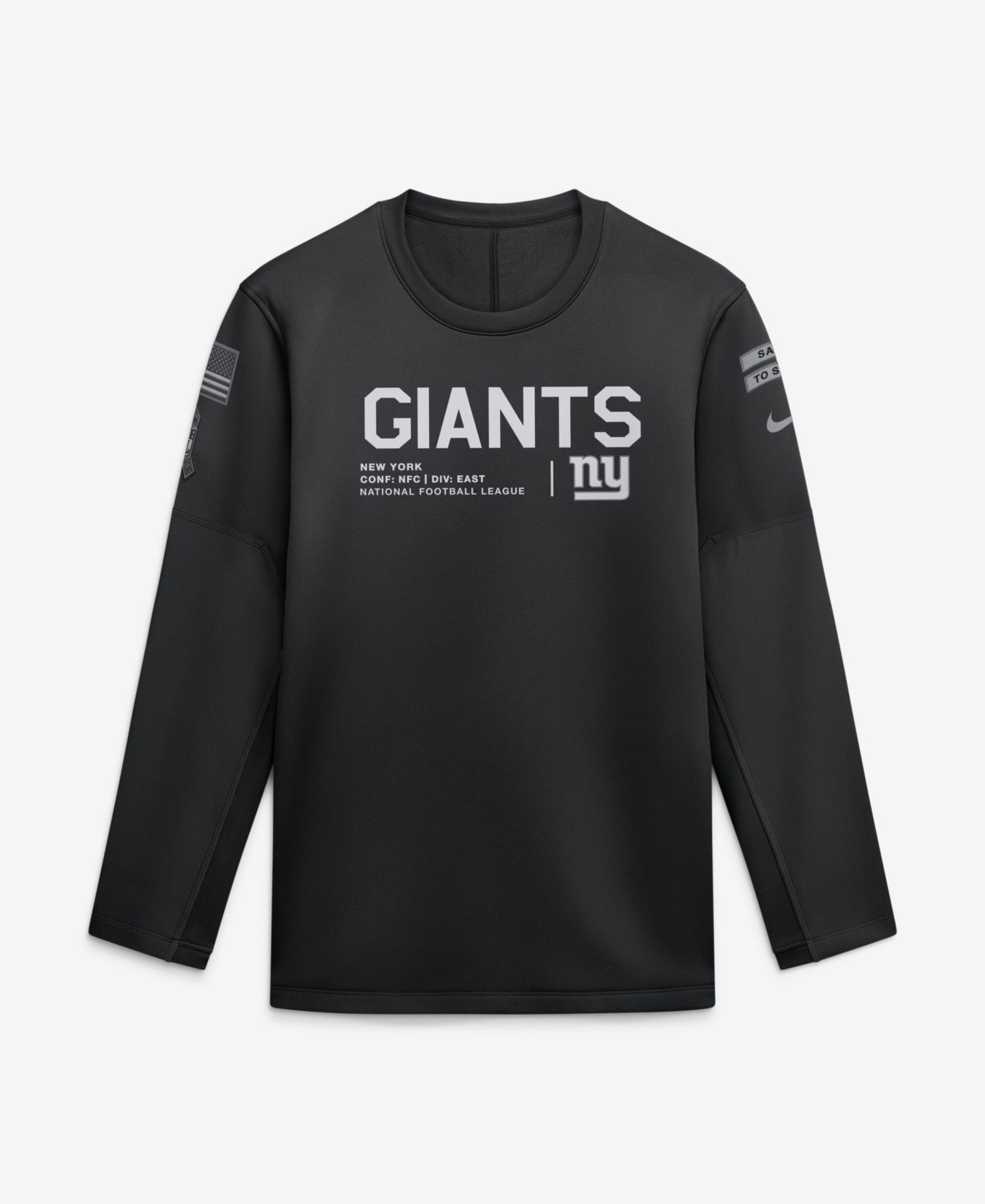Мужская толстовка Nike Black New York Giants 2026 Salute to Service Sideline Coaches Crewneck Therma-FIT — фото 1