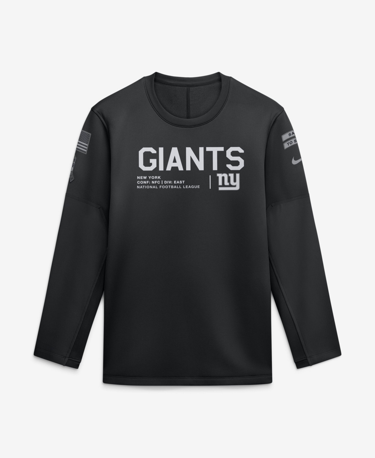 Nike Men's Black New York Giants 2026 Salute to Service Sideline Coaches Crewneck Therma-fit Sweatshirt