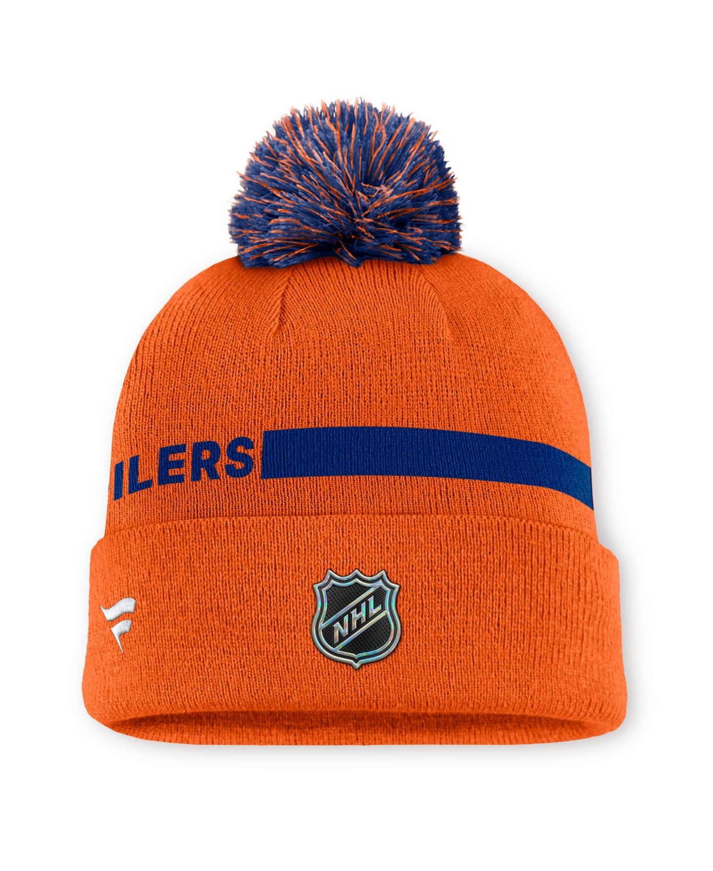Мужской головной убор Fanatics Orange Edmonton Oilers Authentic Pro Rink Cuffed Knit with Pom Hat — фото 2