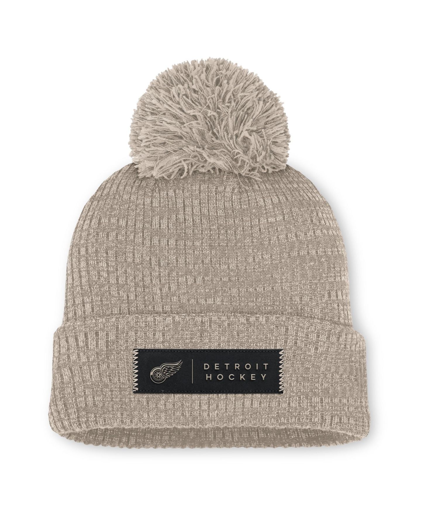 Женский головной убор Fanatics Light Beige Detroit Red Wings Authentic Pro Road Cuffed Knit with Pom Hat — фото 1