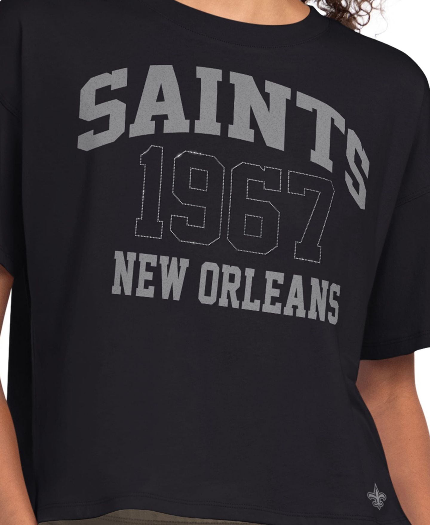 Женская футболка Starter Black New Orleans Saints Rhinestone Boxy Cropped — фото 3