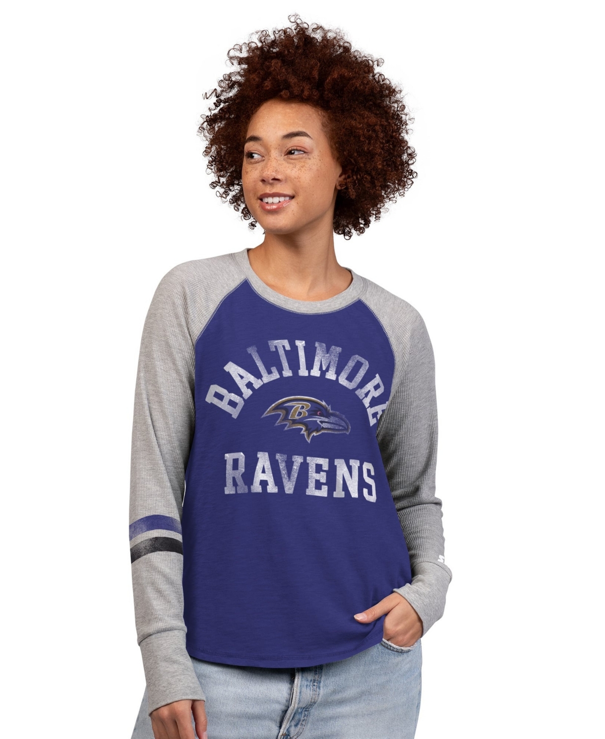 Starter Women's Purple/Gray Baltimore Ravens Waffle-Knit Raglan Long Sleeve T-Shirt