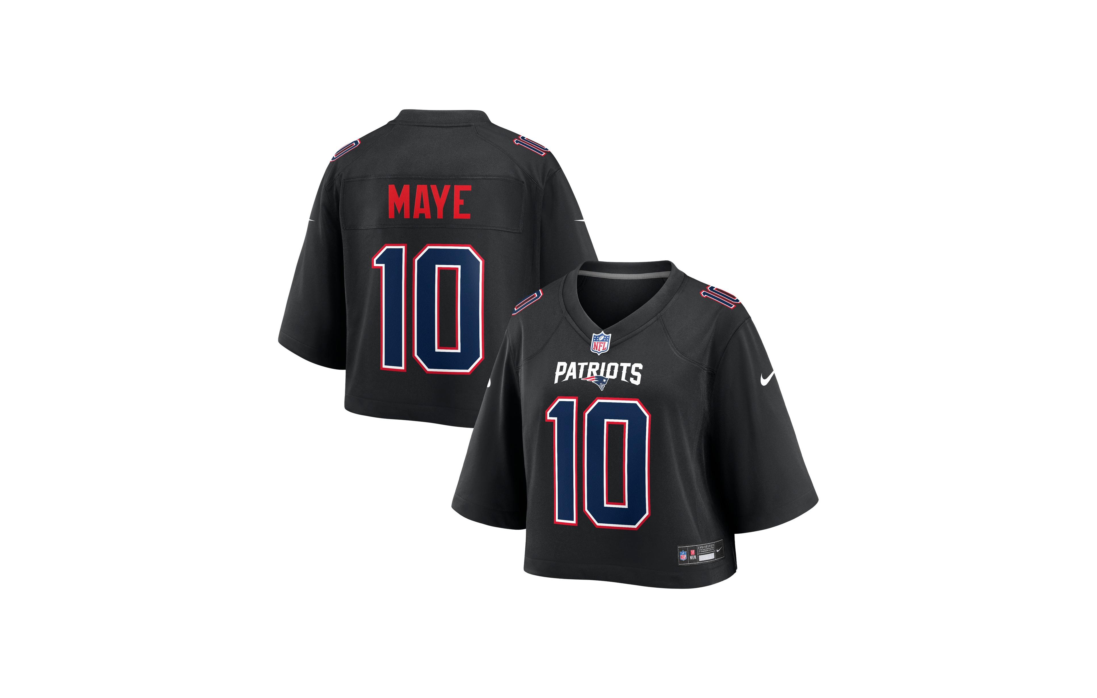 Nike Women's Drake Maye Black New England Patriots Cropped Fashion Game Jersey