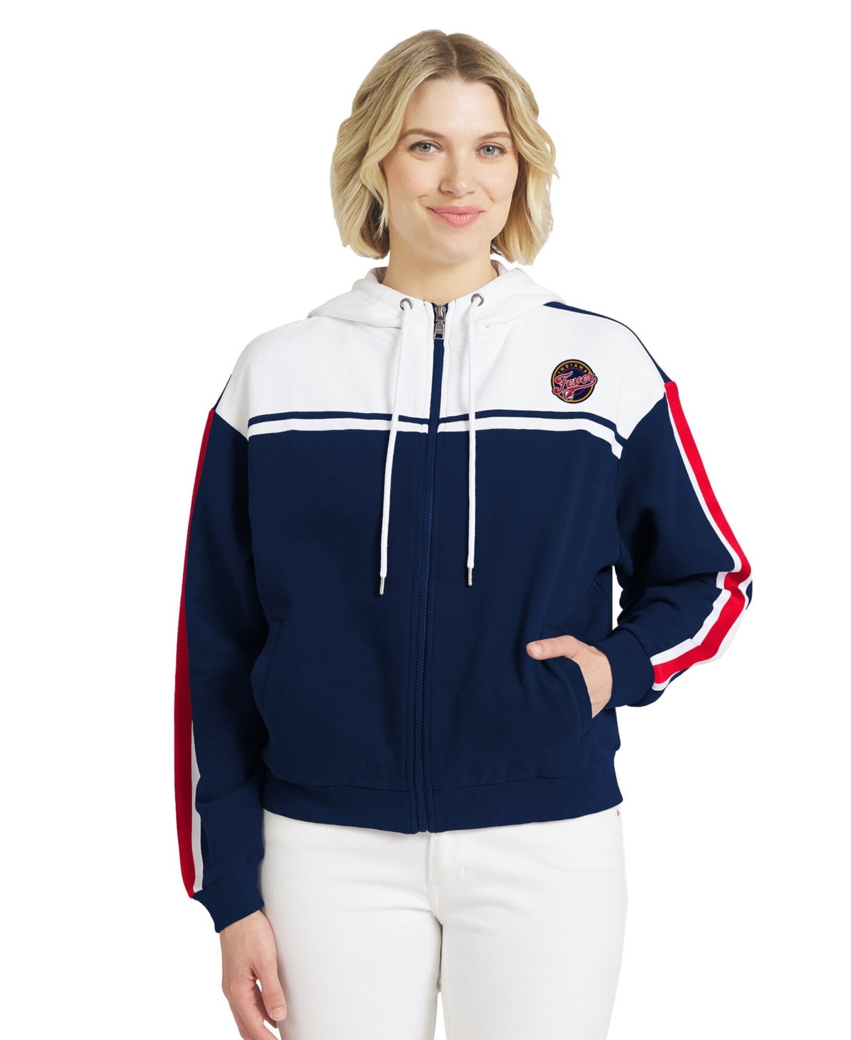 Wear by Erin Andrews Women's Navy/White Indiana Fever Color Blocked Full-Zip Hoodie