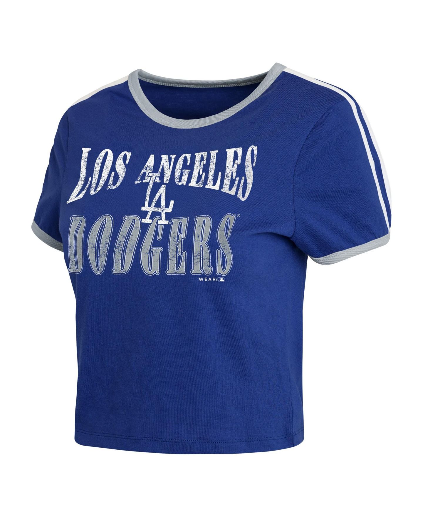 Женская футболка WEAR by Erin Andrews Royal Los Angeles Dodgers Cropped Throwback Ringer Baby T-Shirt — фото 2