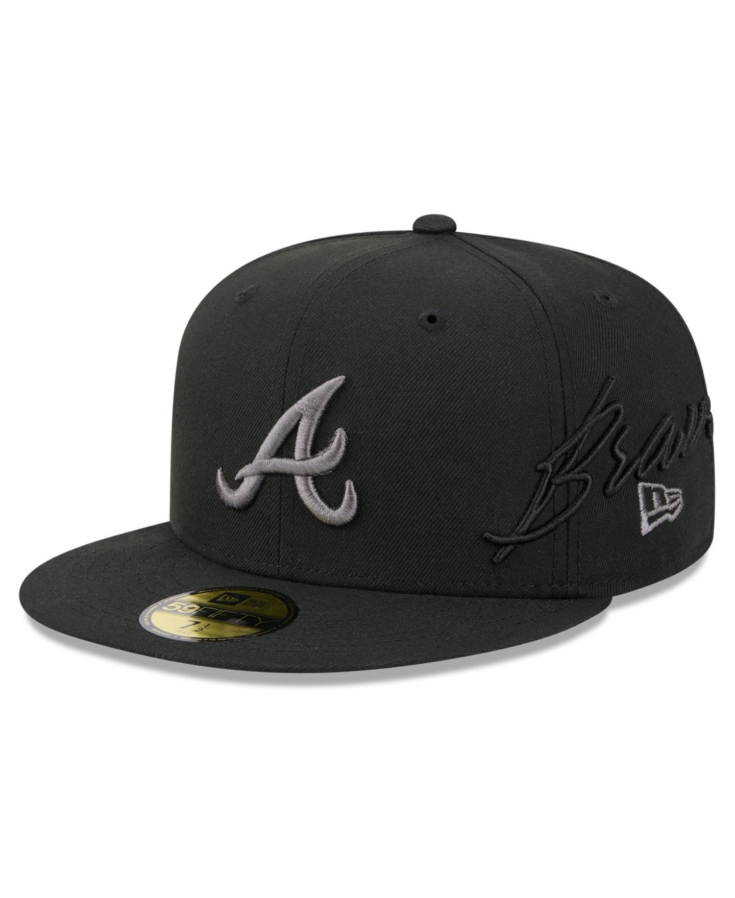 Мужская кепка New Era Black Atlanta Braves Side Script 59FIFTY Fitted Hat — фото 1