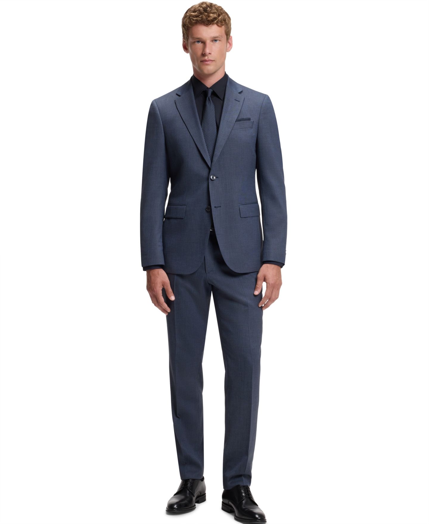 Мужская рубашка Hugo Boss BOSS by Easy-Iron Stretch Cotton Slim-Fit Dress Shirt, цвет: Тёмный синий — фото 4