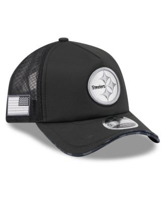 Men's Black Pittsburgh Steelers 2026 Salute To Service Apex 9FORTY Adjustable Trucker Hat