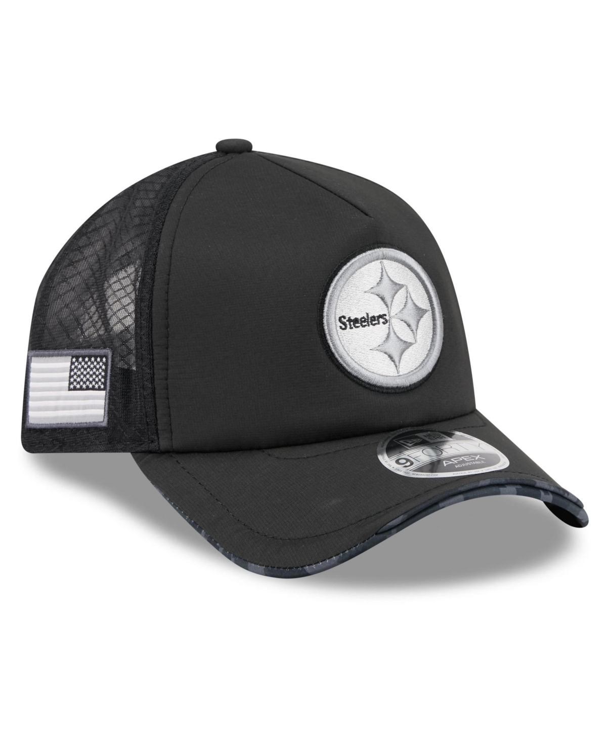New Era Men's Black Pittsburgh Steelers 2026 Salute To Service Apex 9FORTY Adjustable Trucker Hat