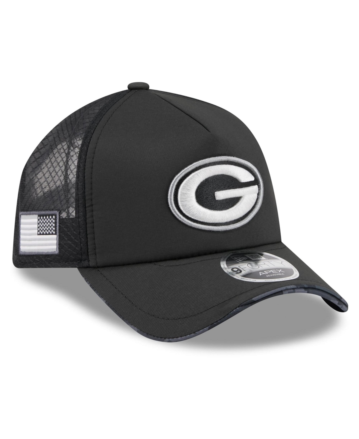 New Era Men's Black Green Bay Packers 2026 Salute To Service Apex 9FORTY Adjustable Trucker Hat