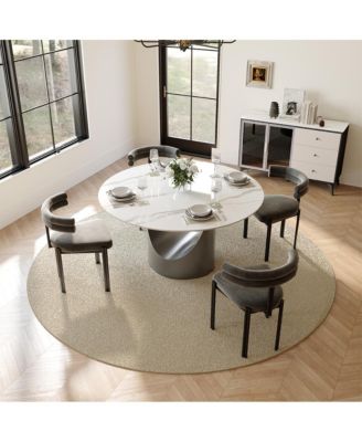 Hobart Modern Round Dining Table for 4, Glossy Sintered Stone Metal Pedestal
