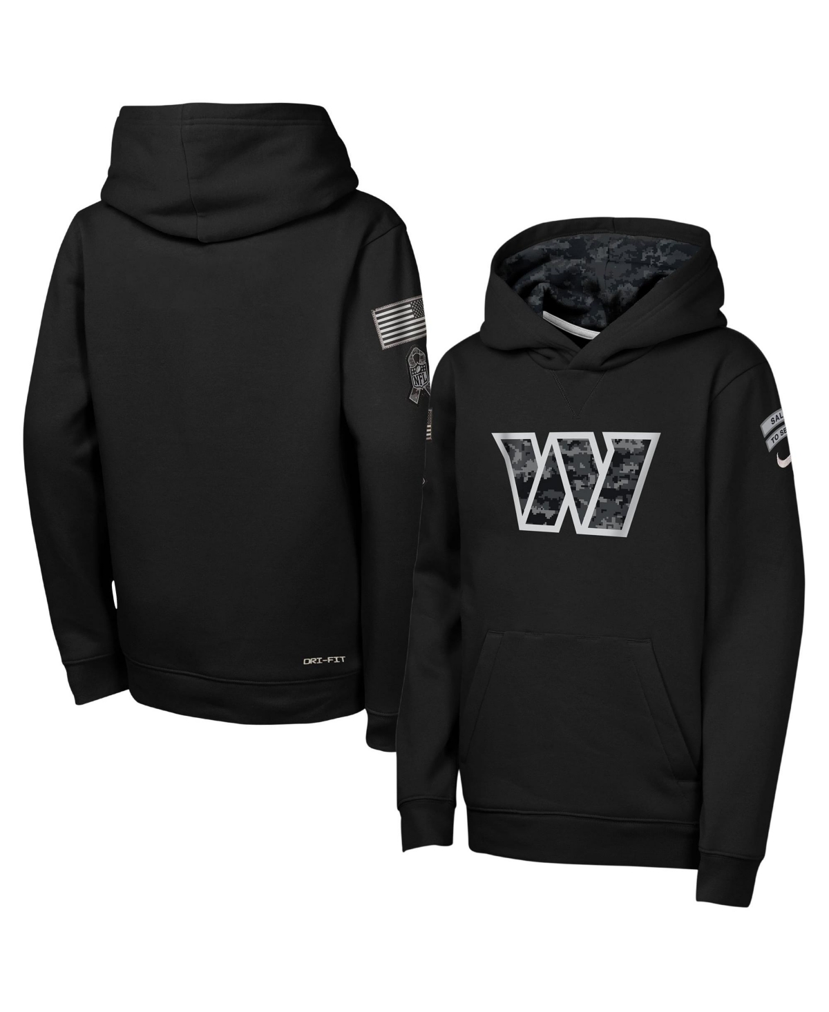 Nike Big Boys' and Girls' Black Washington Commanders 2026 Salute to Service Club Fleece Pullover Hoodie