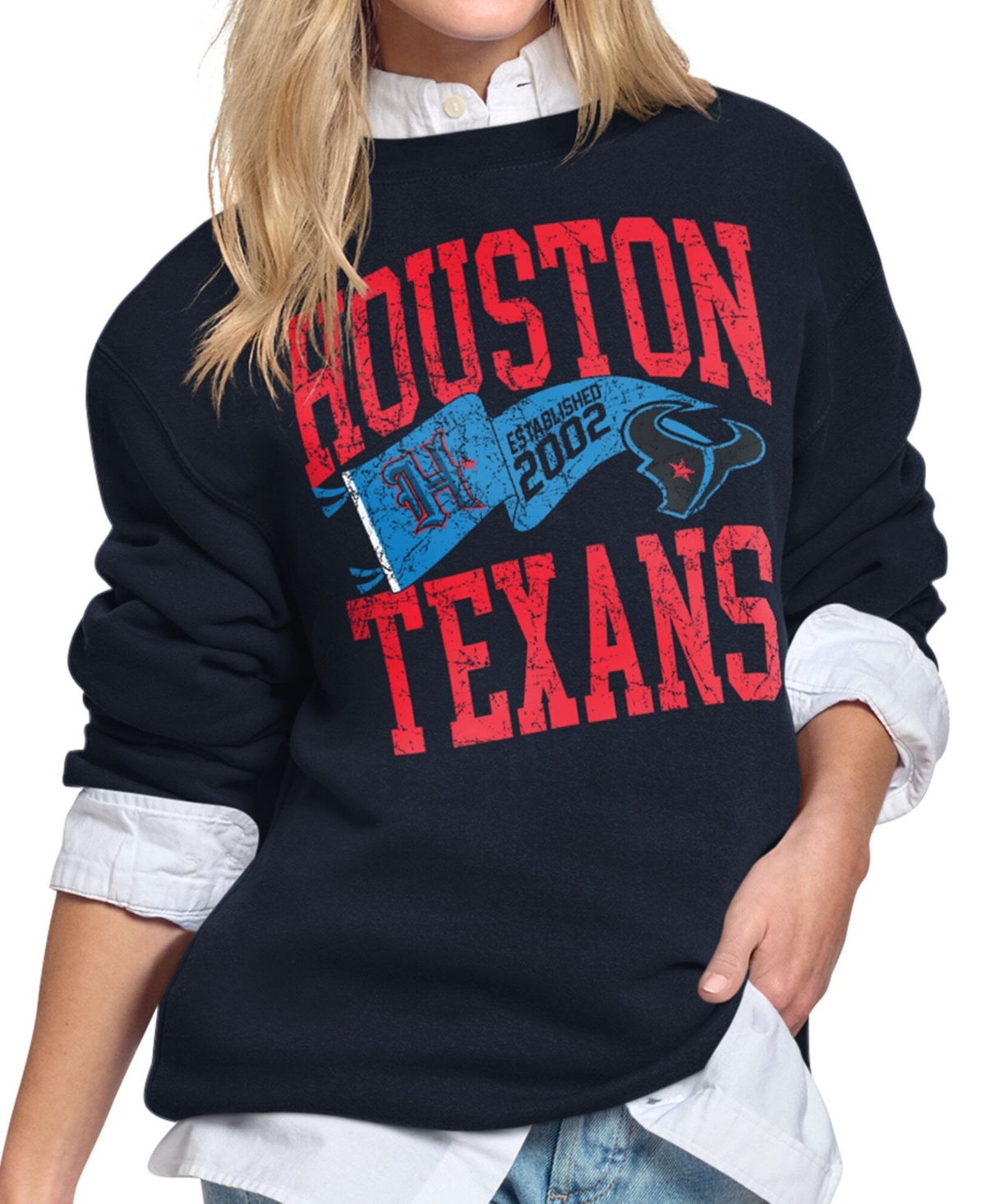 Starter Women's Navy Houston Texans Pennant Fleece Sweatshirt - Navy