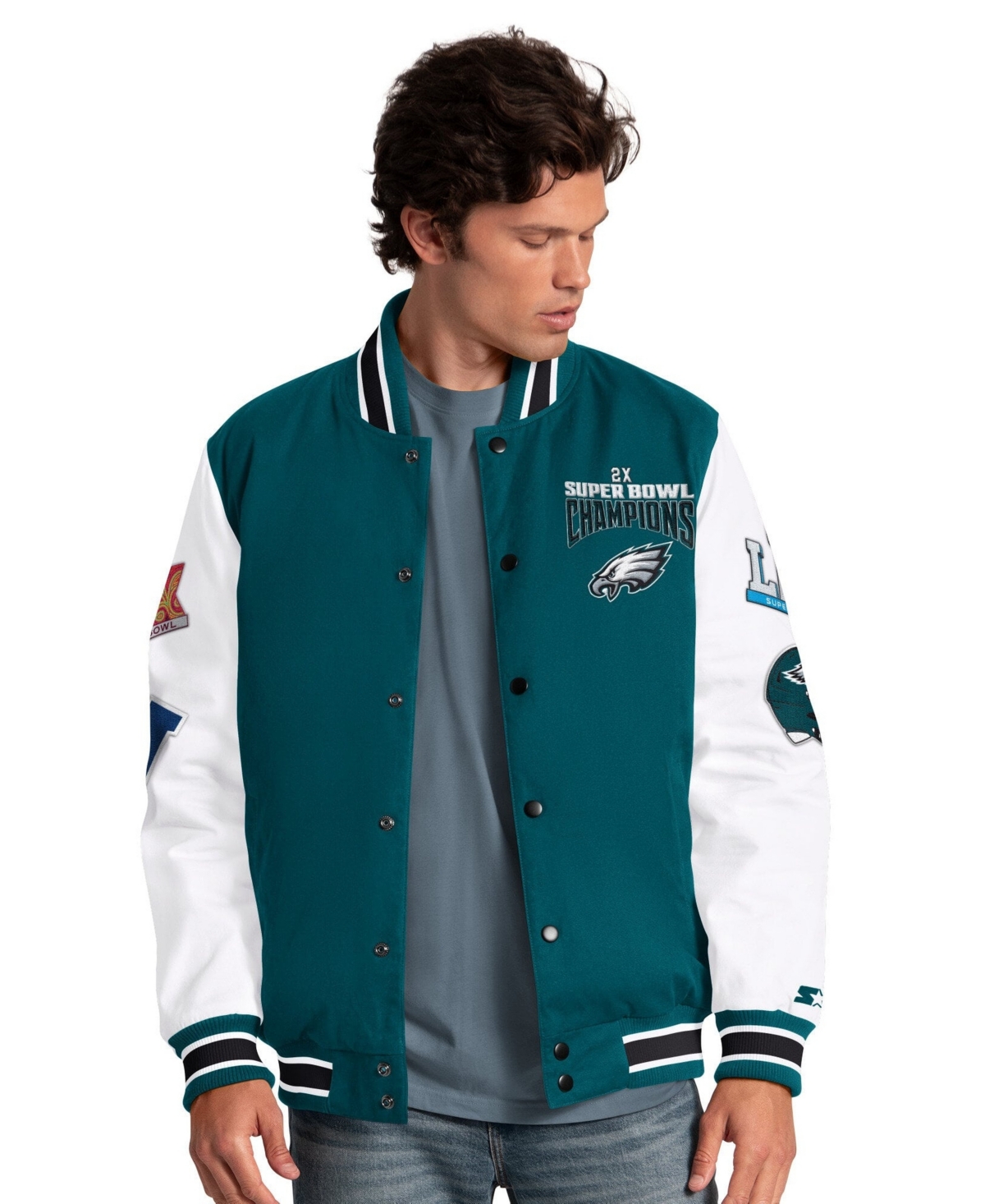 Starter Men's Midnight Green Philadelphia Eagles Playoffs Varsity Full-Snap Jacket