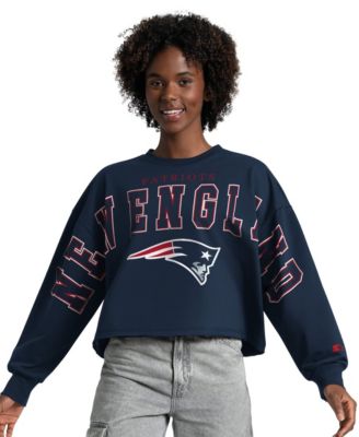 Women's Navy New England Patriots Bleachers Cropped Sweatshirt