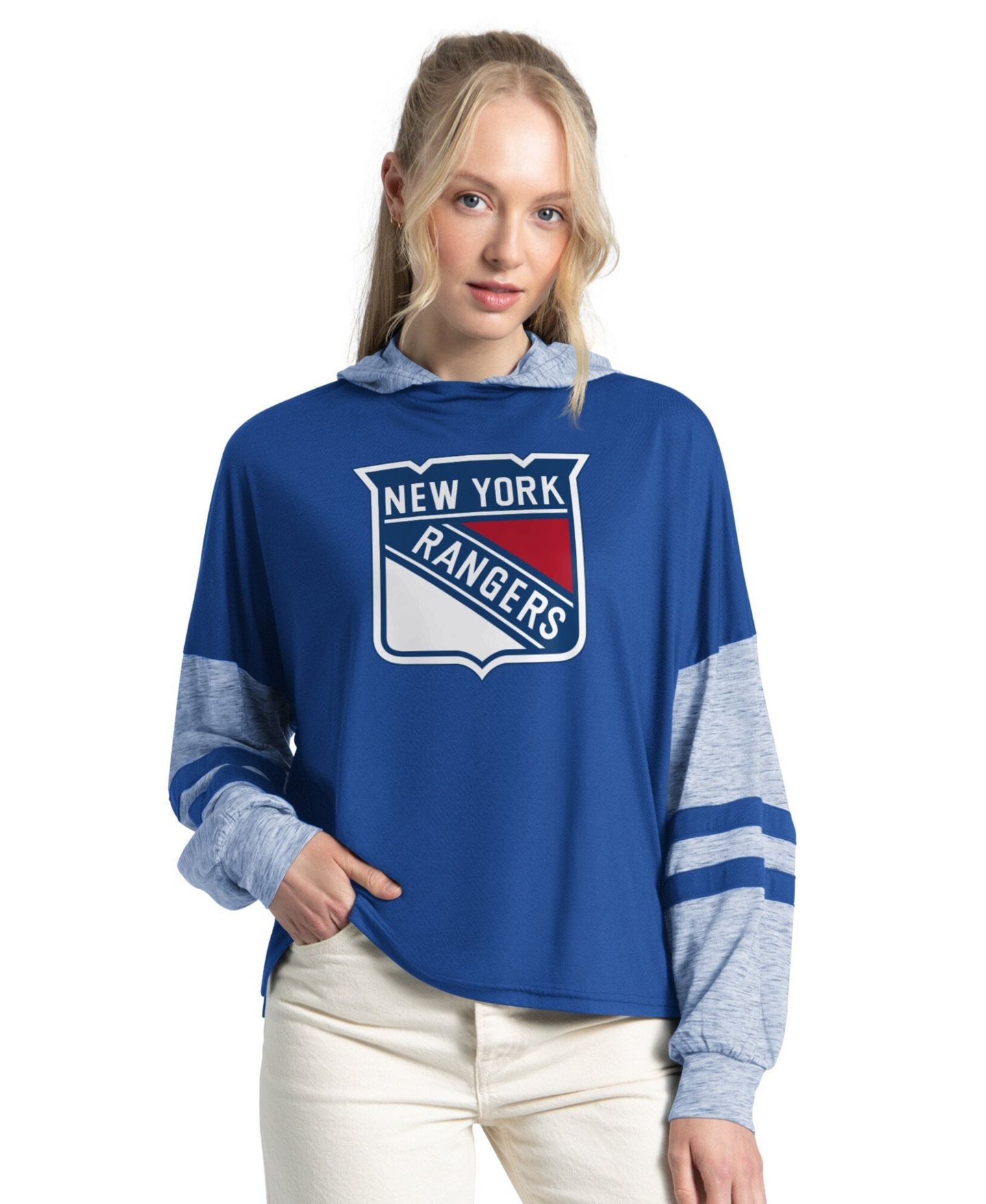 Женская футболка Starter Royal New York Rangers Fuel Up Long Sleeve Hooded — фото 1