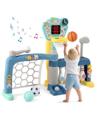 34.5 in 5-in-1 Sports Toy with Adjustable Hoop, Ages 3+