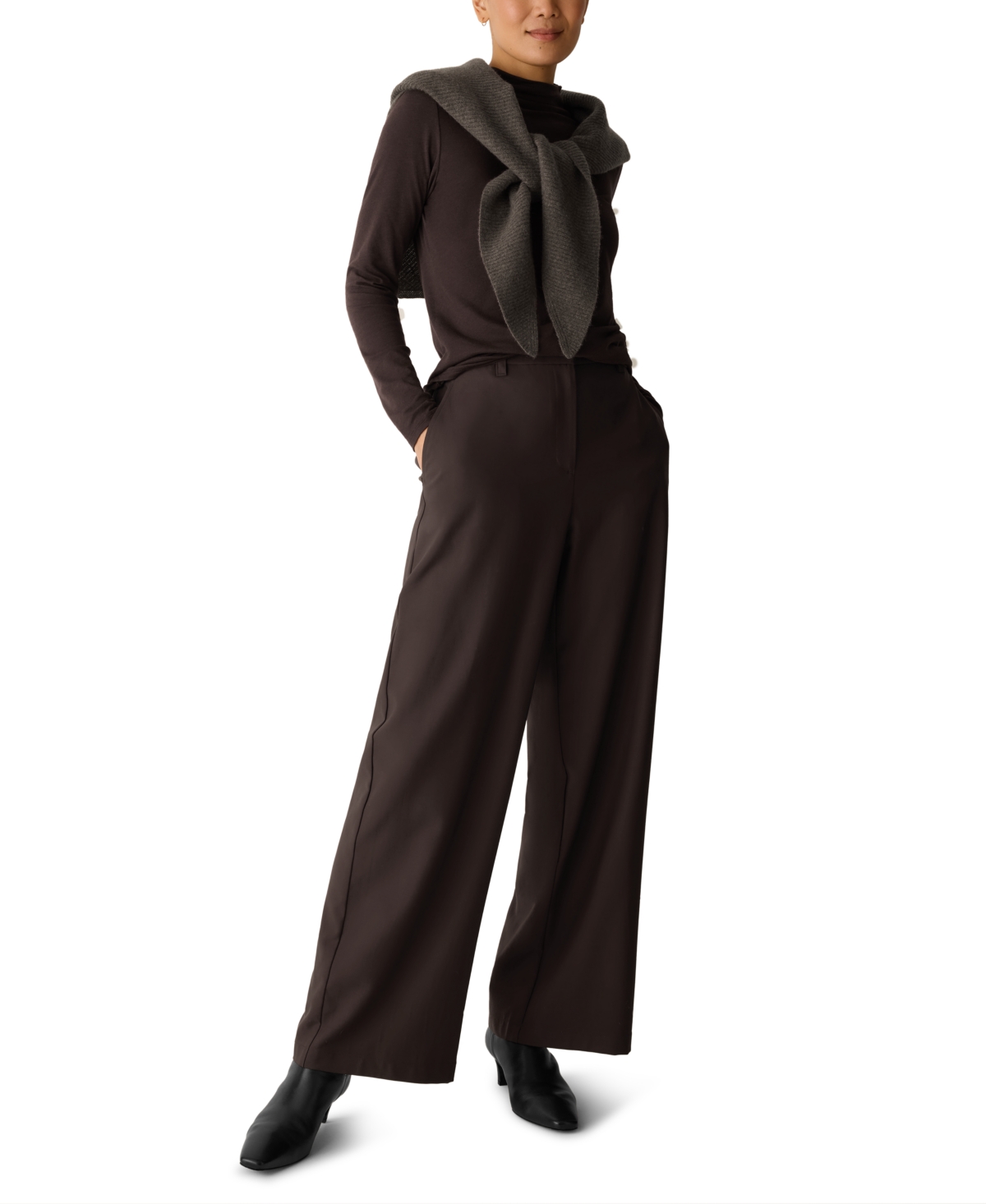 Eileen Fisher Women's Funnel-Neck Long-Sleeve T-Shirt - Coffee