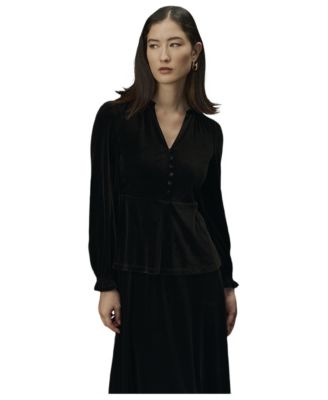 Women's Orla Velvet V-Neck Long-Sleeve Blouse