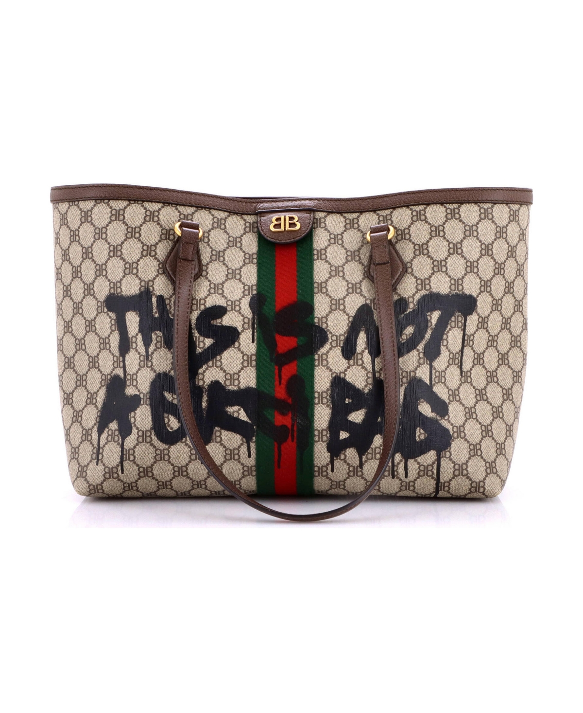 Pre-Owned Balenciaga Medium x Gucci The Hacker Project Tote Graffiti Bb Coated Canvas - Brown