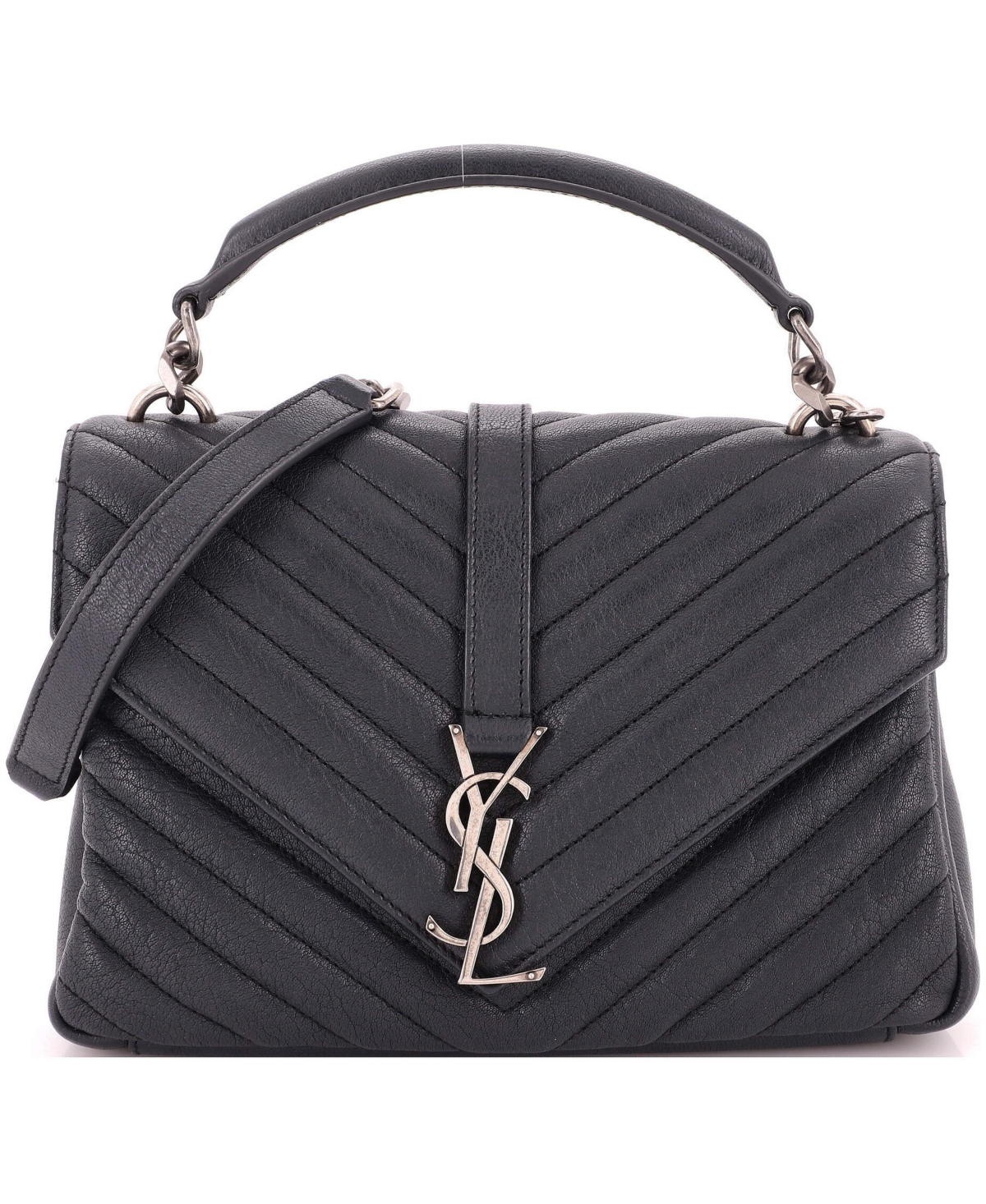 Pre-Owned Saint Laurent Medium Classic Monogram College Bag Matelasse Chevron Leather - Grey