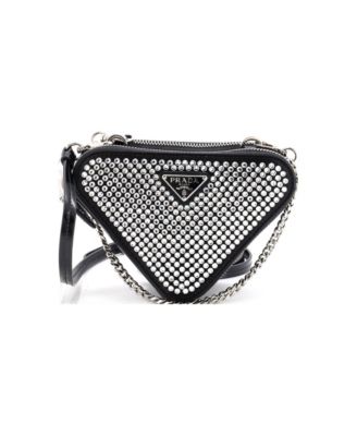 Mini Triangle Double Pouch Crossbody Crystal Embellished Satin