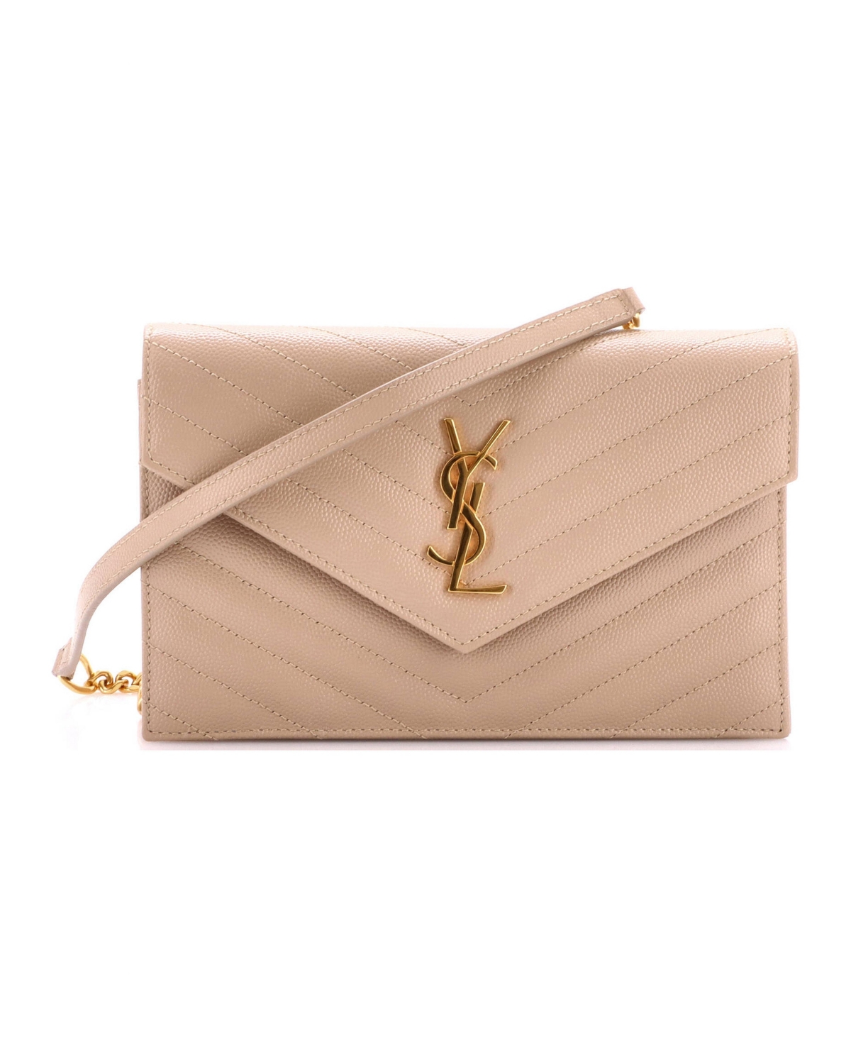 Pre-Owned Saint Laurent Small Classic Monogram Wallet on Chain Matelasse Chevron Leather - Natural