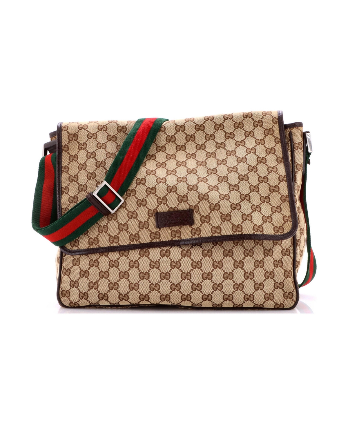 Pre-Owned Gucci Medium Web Strap Flap Messenger Gg Canvas - Brown