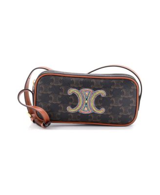 Small Cuir Triomphe Camera Shoulder Bag Embroidered Triomphe Coated Canvas with Leather