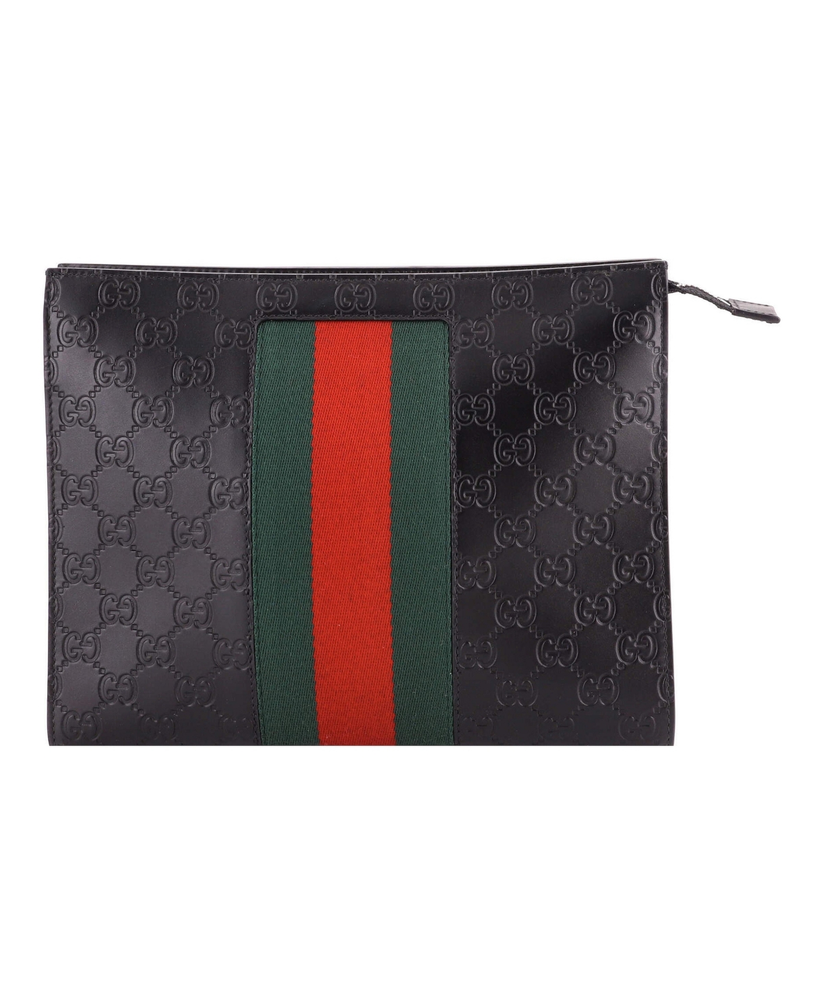 Pre-Owned Gucci Web Zip Pouch Guccissima Leather