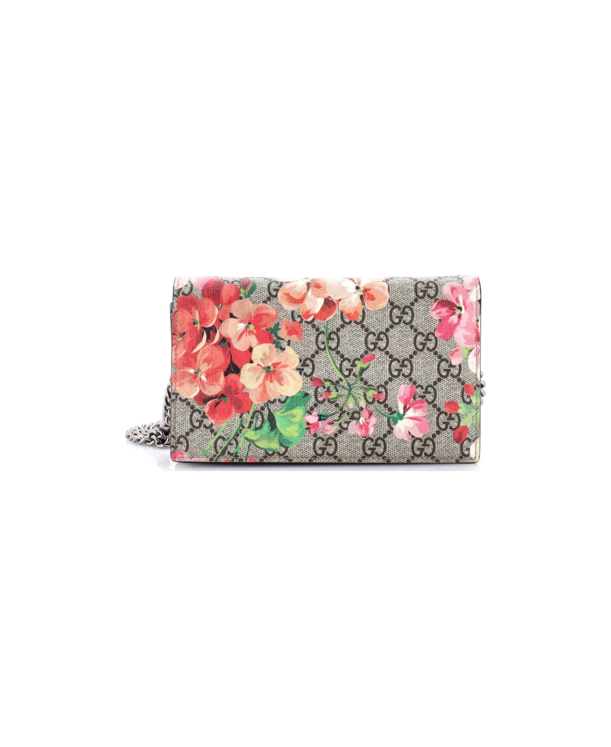 Pre-Owned Gucci Chain Wallet Blooms Print Gg Coated Canvas - Pink