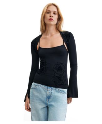 Women's 2-in-1 T-shirt with flocked details
