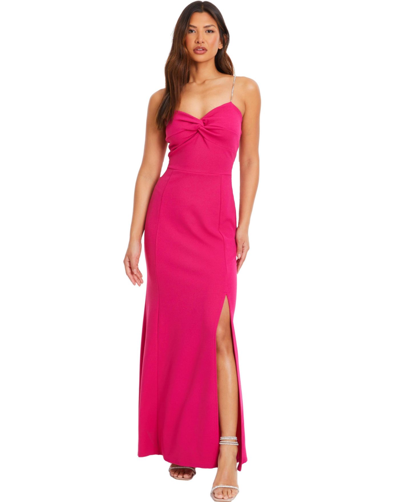 Женское платье QUIZ Scuba Crepe with Diamante Straps, цвет: Фиолетовый — фото 3