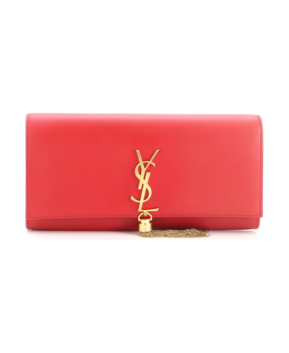Pre-Owned Saint Laurent Long Classic Monogram Tassel Clutch Leather - Red