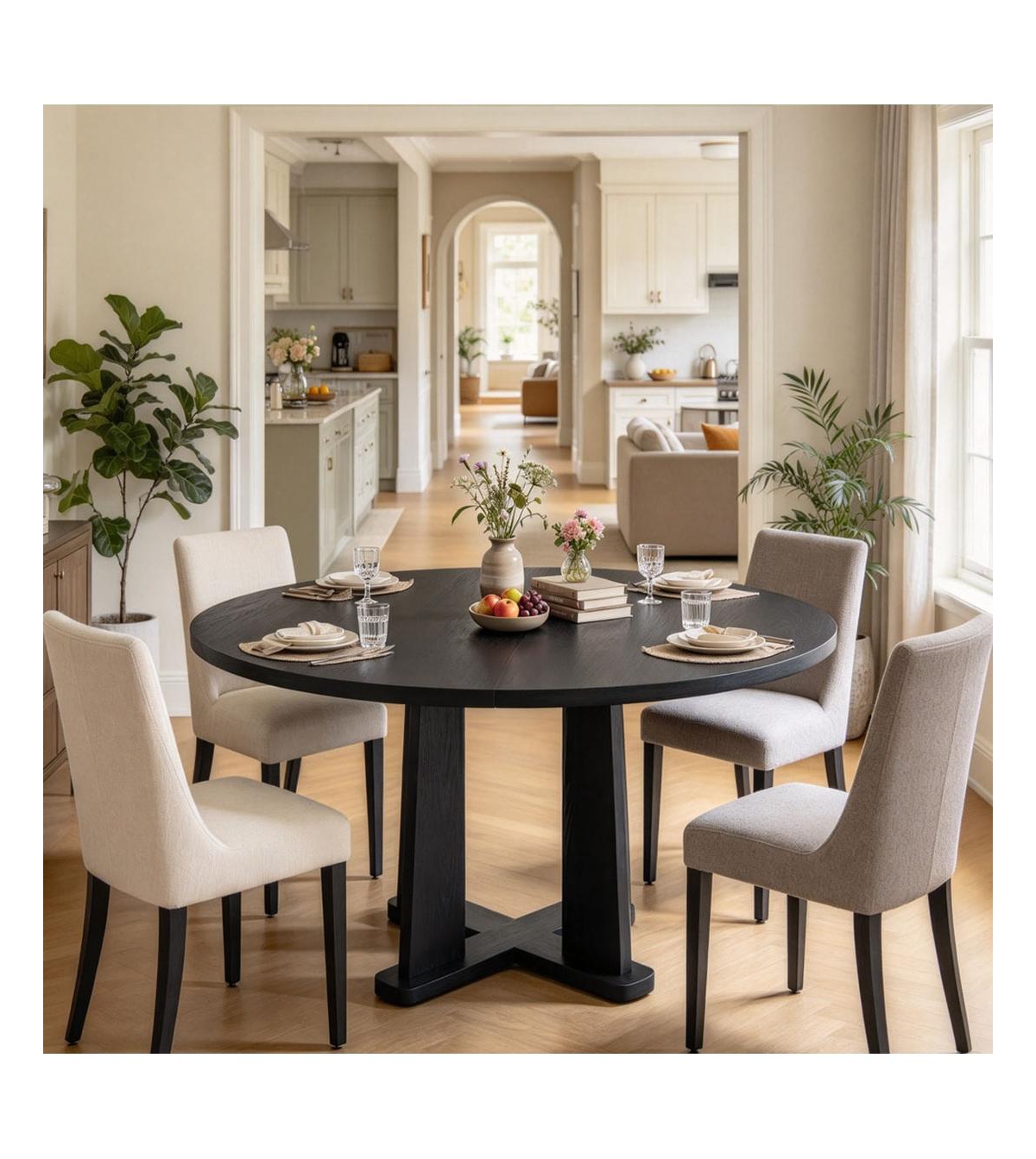 gaomon 47.2" Round Dining Table, Mdf Oak Wood Grain, Cross Space-Saving Base, Seats 4-6, Waterproof Easy Clean - Black